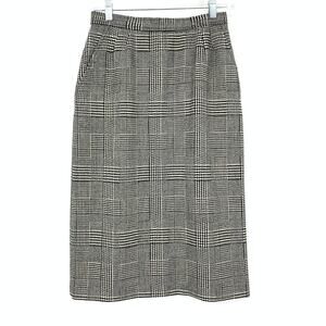 Evan Picone Wool Skirt Womens 2 Glen Plaid High Waist Black White Vintage USA